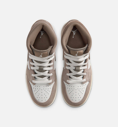 Air Jordan 1 Mid Grade School Sneakers - Enigma Stone/Olive Grey/Summit White